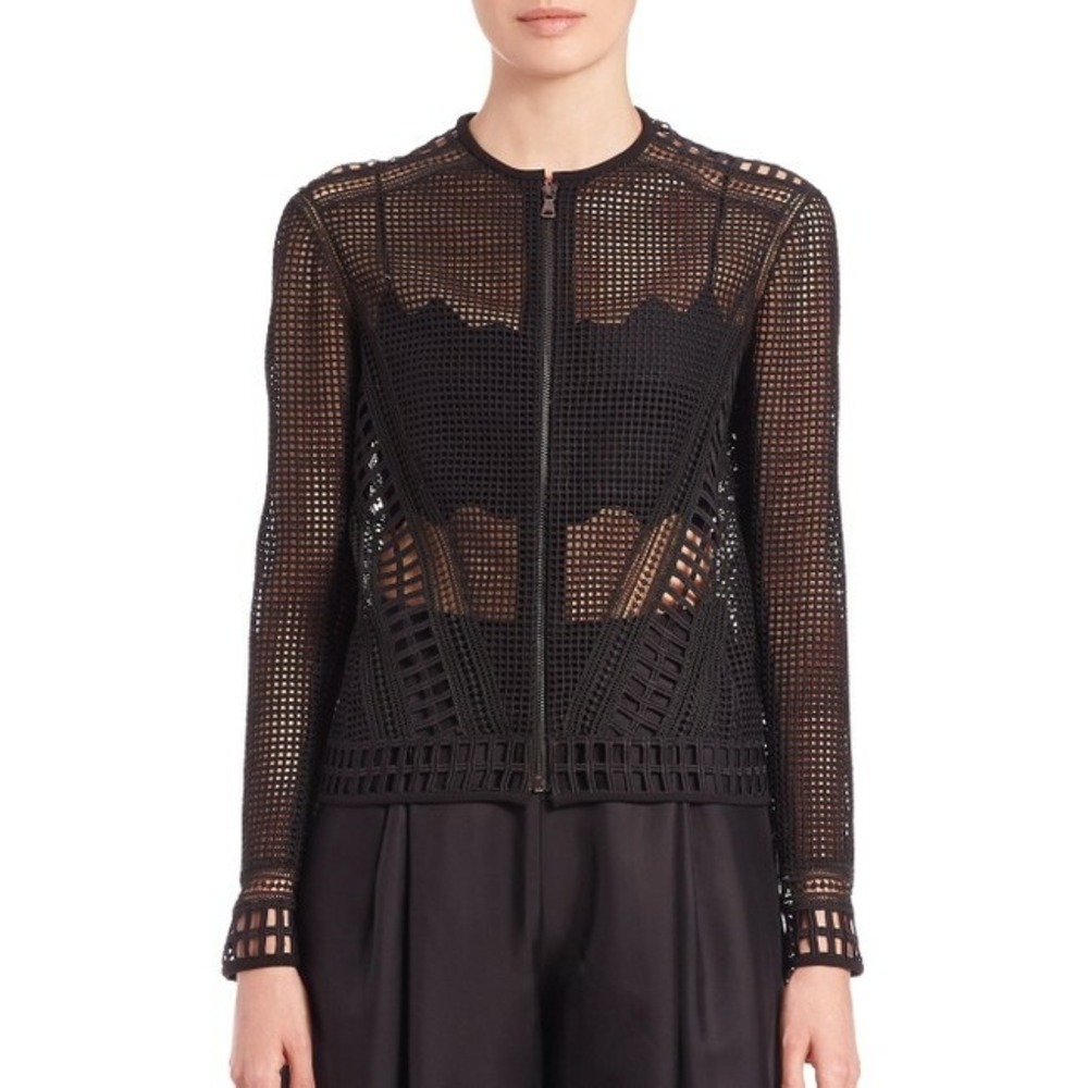 Jonathan Simkhai Women's Black Grid Mesh Jacket Size Small Sheer Top Summer